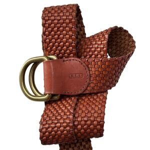 Vintage Ralph Lauren Woven Leather D Ring Belt Adjustable Western Old Money